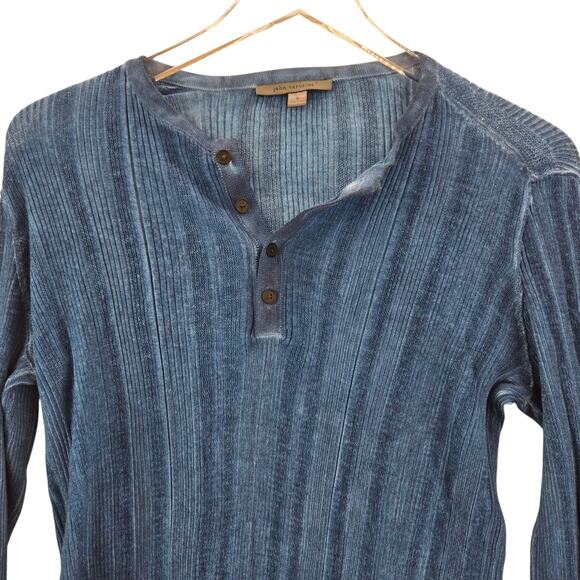 John Varvatos Salete Henley Sweater Blue Ribbed Knit Merino Wool Silk Mens Small - Picture 4 of 9